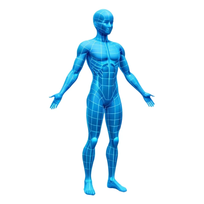 Human body silhouette with digital 3D scanning grid lines covering it, futuristic body scan sticker