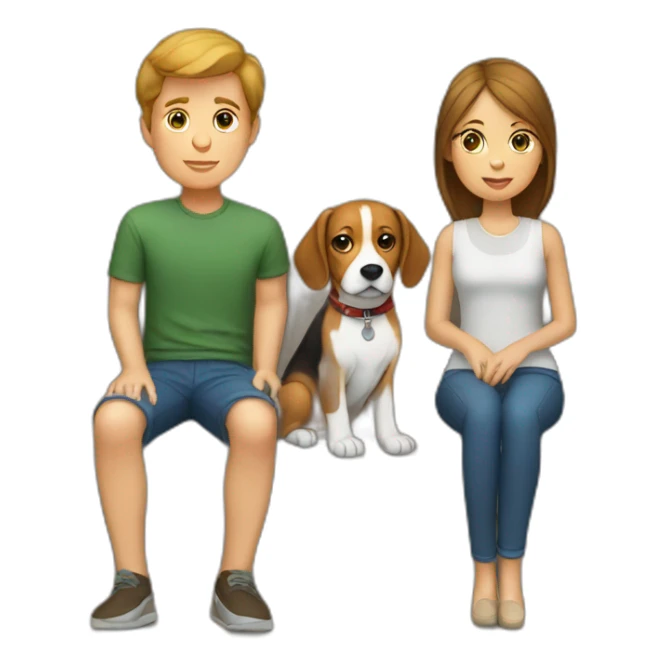 Brown hair White boy and girl with beagle Sit on couch sticker