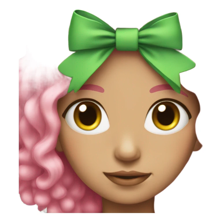 girl with colorful hair green eyes pink bows sticker