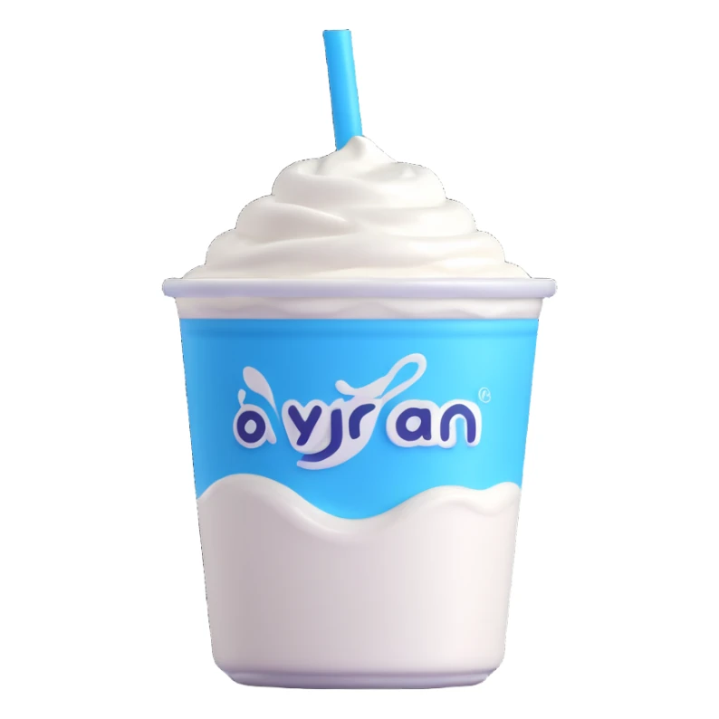 A small carton of Turkish yogurt drink (ayran) with a straw, white and blue packaging sticker