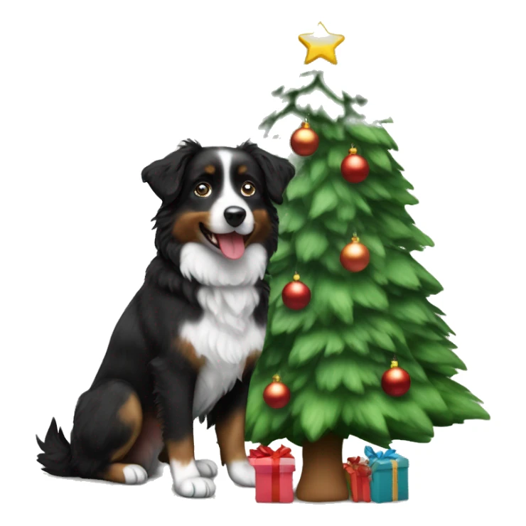Small black australian shepherd dog Christmas tree sticker