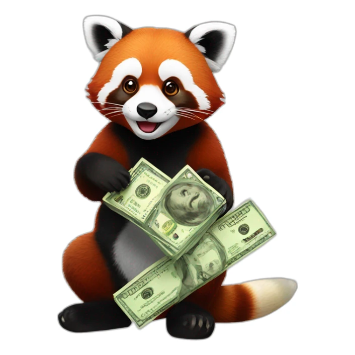 red panda holds the money sticker