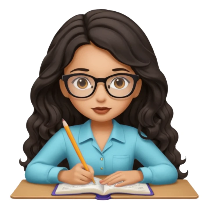 a pretty tan bratz girl with black wavy long hair studying sticker