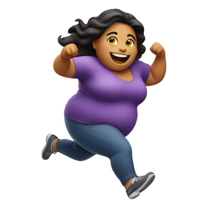 fat woman running towards the camera smiling sticker