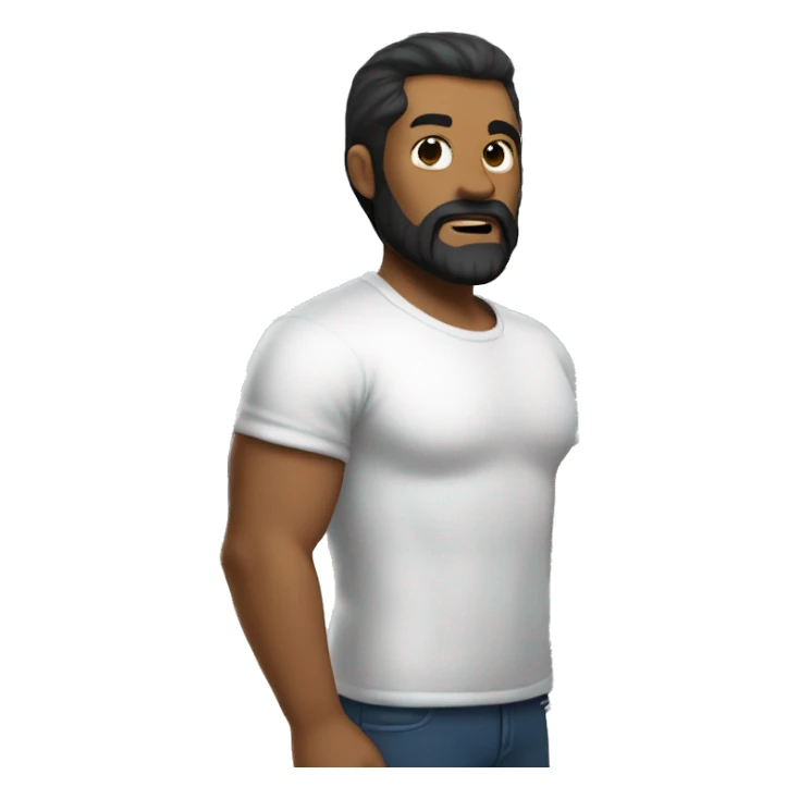man with side part hair and black beard carrying a big refrigerator  sticker