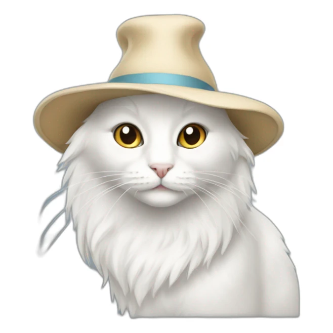 White cat with long hair and hat sticker