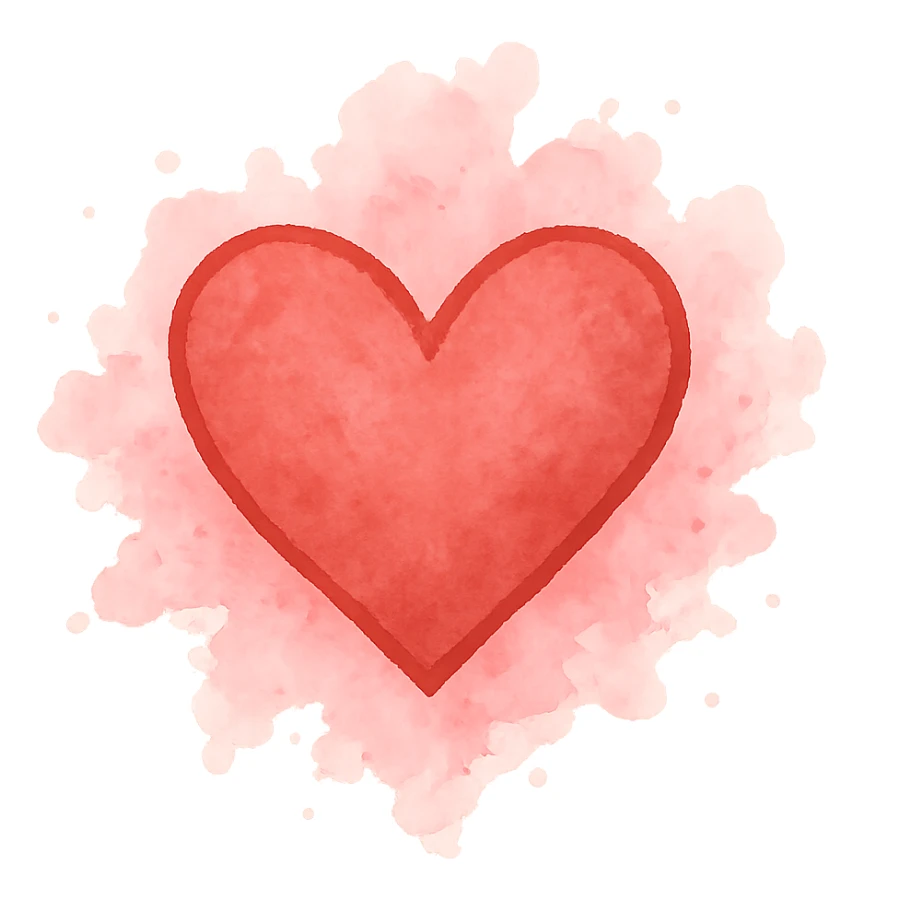 heart with a pink watercolor splash, clean digital illustration, no background sticker