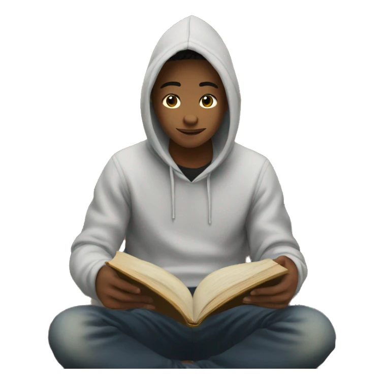 teenager in hoodie reading a book sticker