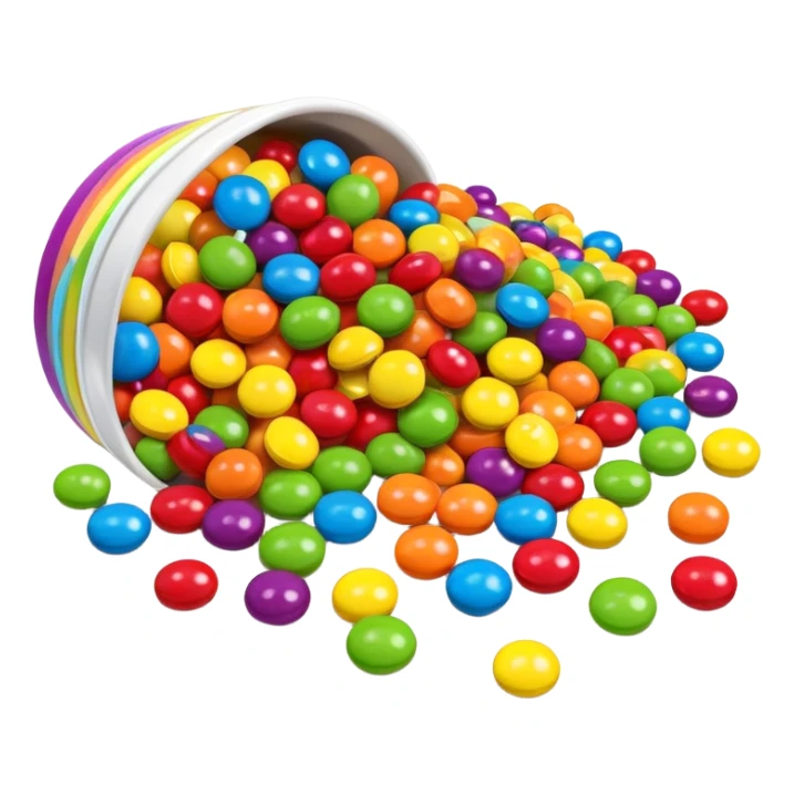 Skittles candy package spilling colorful round candies, rainbow colors sticker