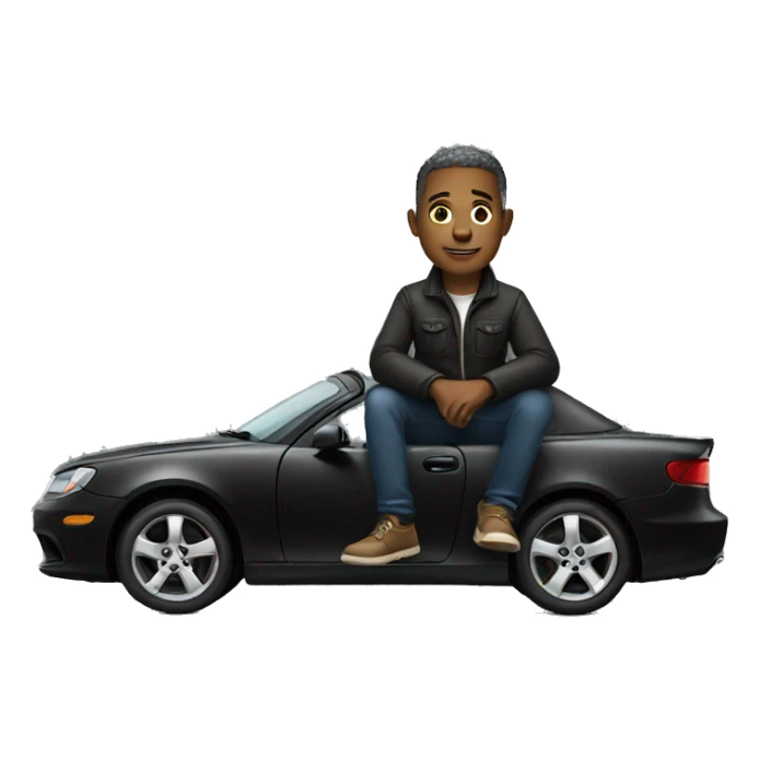 A man who has sitting on a black car sticker
