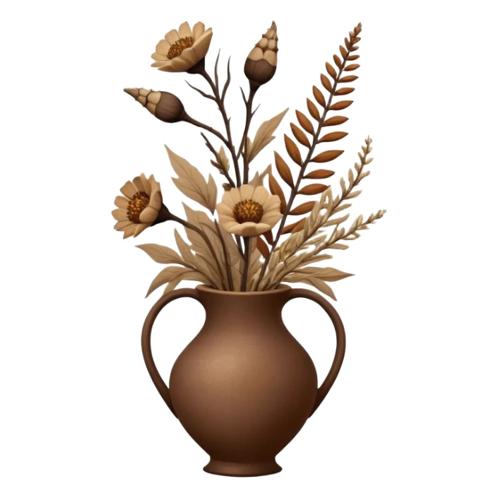Dried flowers and pods in a brown vase sticker
