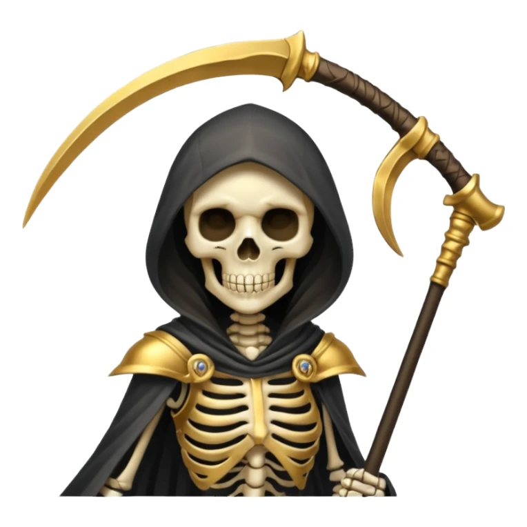 feminine skeleton grim reaper in a gold with scythe sticker