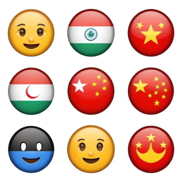 emoji logo for smart inventory app, icons representing UAE, India, China, tech feel, no text sticker