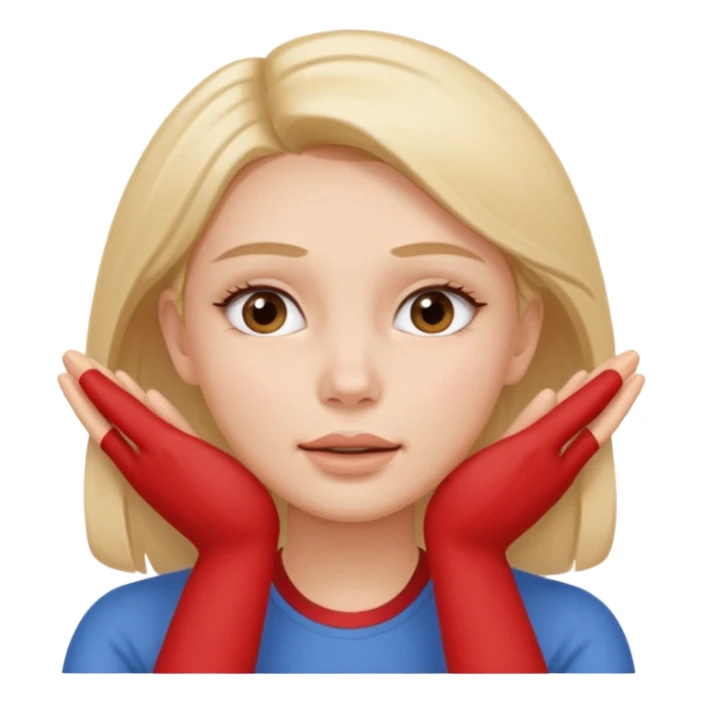 Simple emoji of a woman touching her face with both hands, hands pressing on cheeks and jaw, clear facial exercise with hands, easy to understand, simple icon, no beauty, no makeup, no medical elements
 sticker