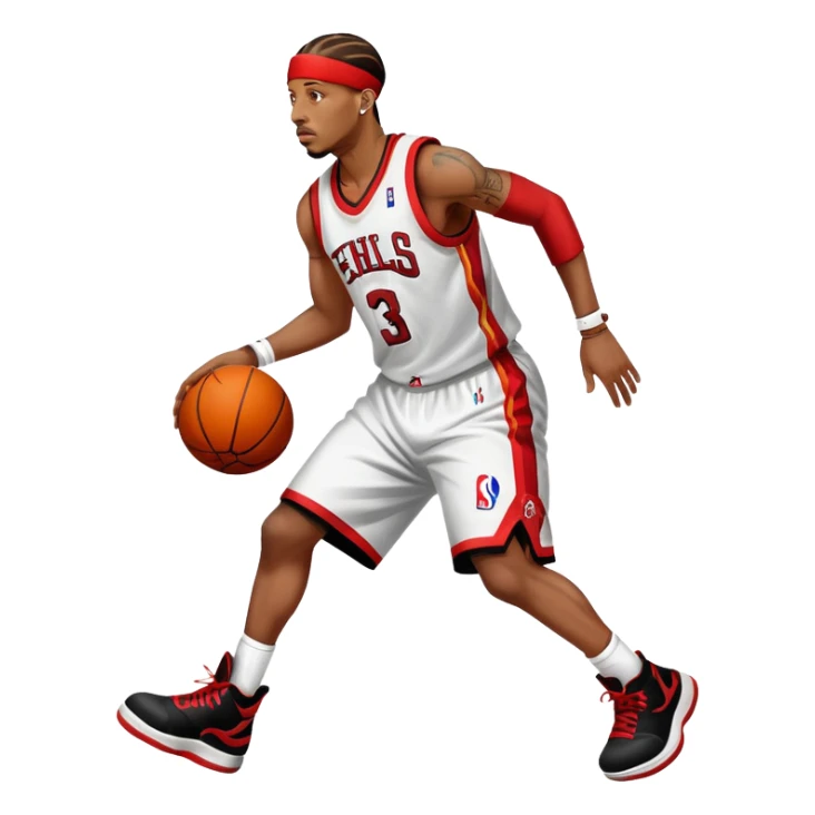 NBA player Allen Iverson full body from the side about to pass a basketball with no backround sticker