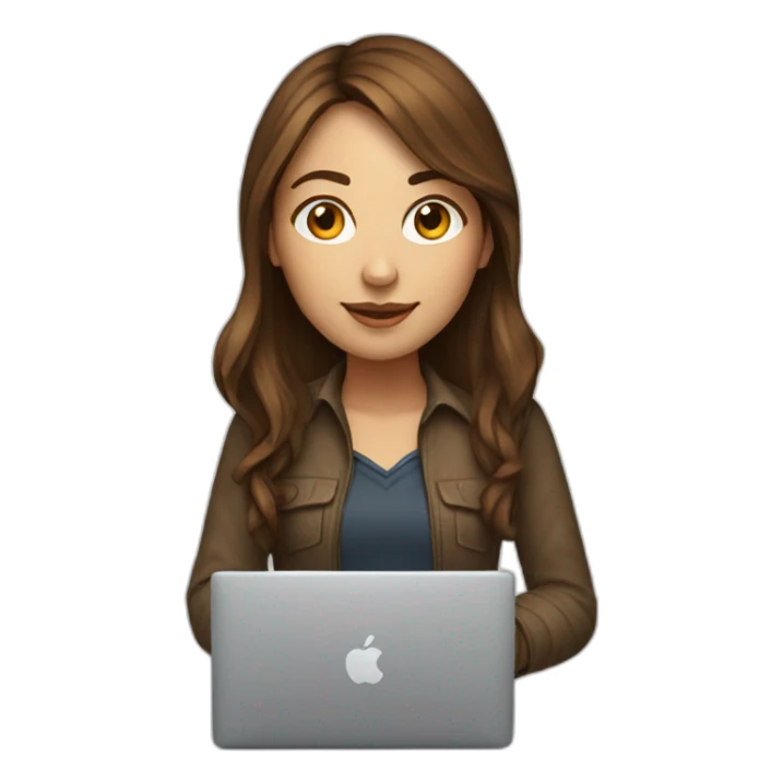 Beautiful programmer girl with brown hair working with MacBook sticker