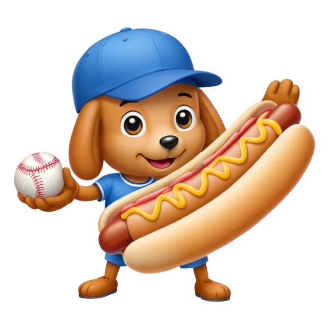 hot dog wearing blue baseball hat sticker