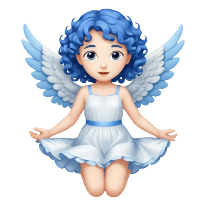 A playful angel girl with short blue curls, fluttering tiny wings as she floats.







 sticker