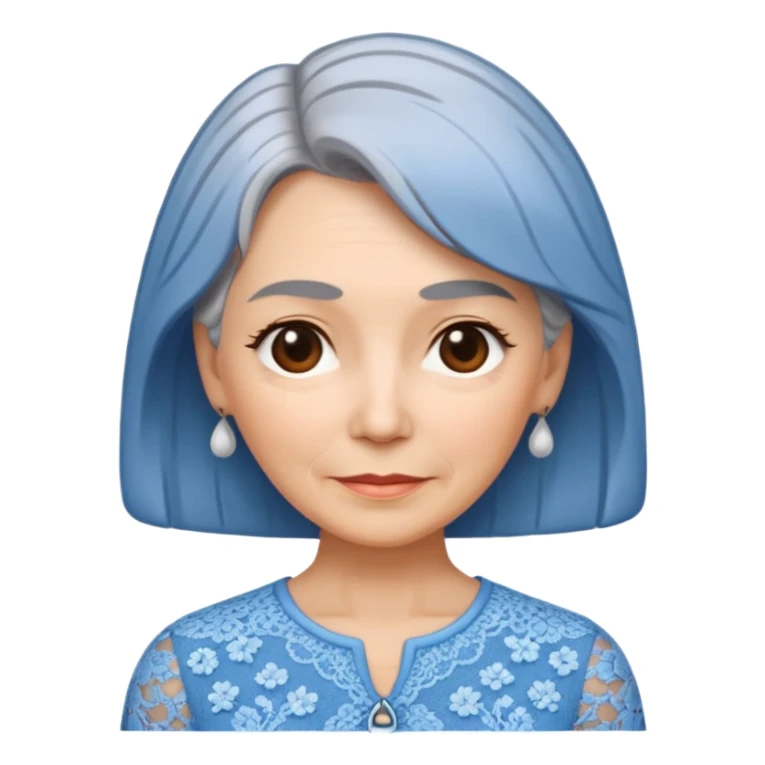 grey haired woman with lace patterned blue top sticker