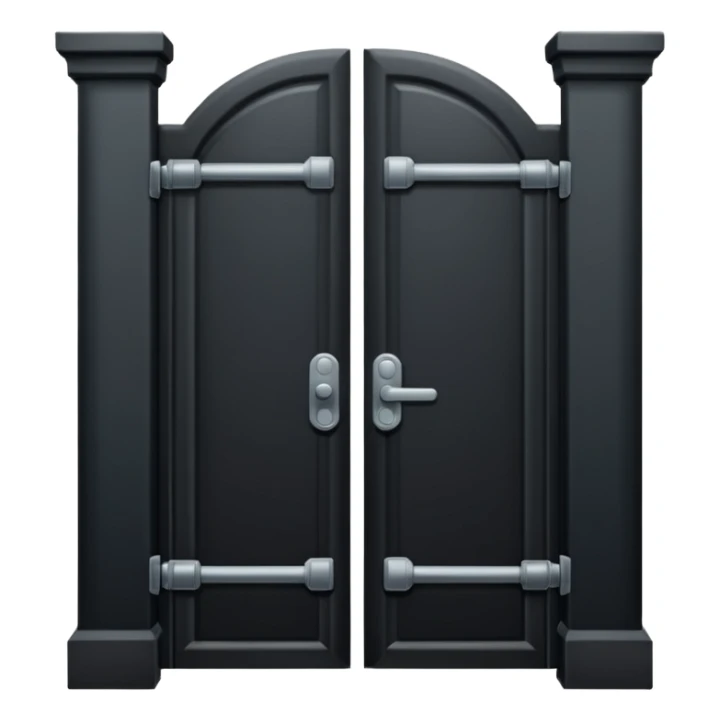 iOS emoji, minimal dark gate, sealed door, flat design sticker
