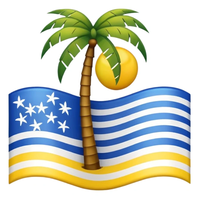 flag with blue white and yellow vertical stripes palm tree emblem in the center wavy appearance in Apple emoji style sticker