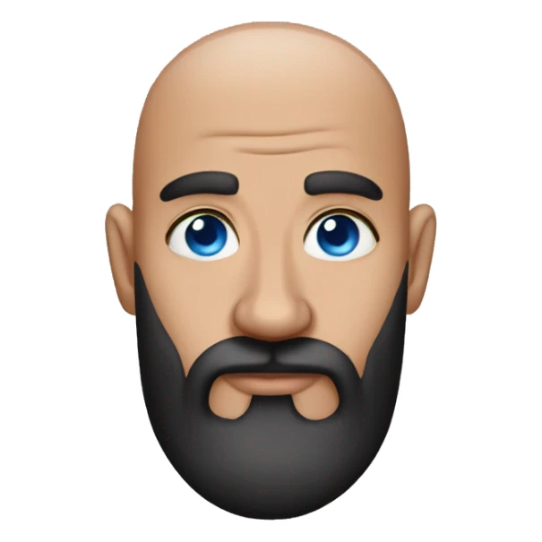 Bald man with blue eyes black beard and heart tattoo under eye sticker