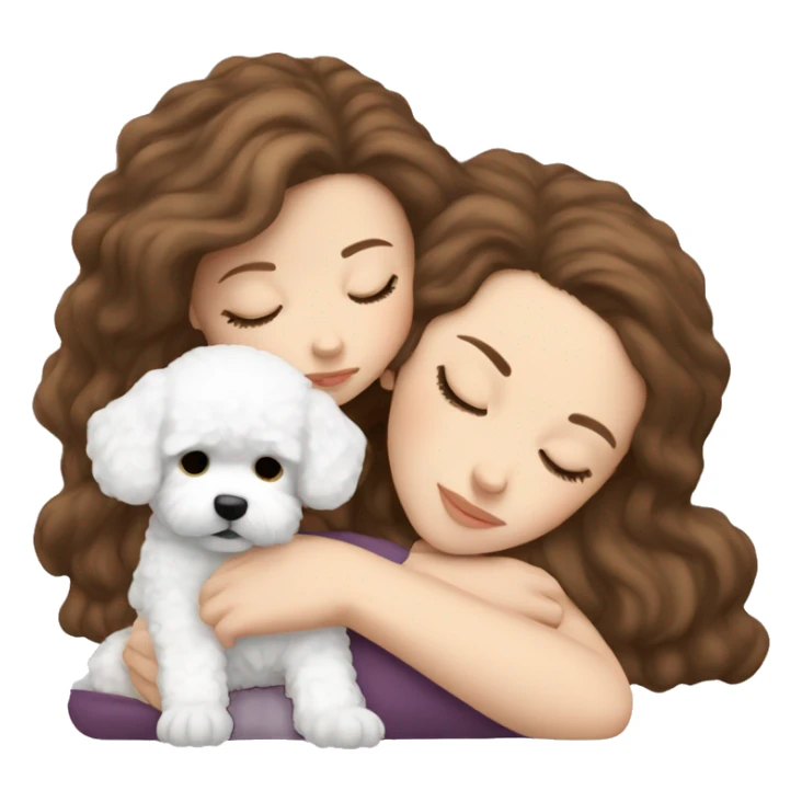 White girl brown hair sleeping with Mini Bichon sticker