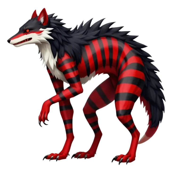 Cool Edgy Vernid-Sergal, Feral, Four Legs, Black fur, thin Red sharp stripes, Full body, LiLaiRa sticker