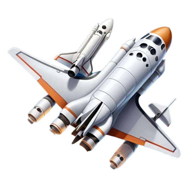 An icon featuring a space shuttle and an airplane against a starry sky, symbolizing aerospace technology. The design includes rocket boosters and satellite orbits, representing the exploration of space and advanced aviation. Transparent background sticker