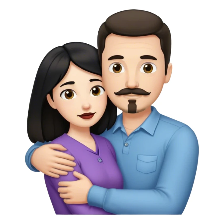 Tall white man with thin dark brown hair mustache and goatee, hugging a short pale woman with long black hair sticker