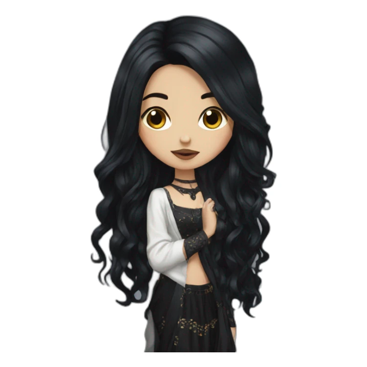 goth girl, black long hair, dupatta sticker