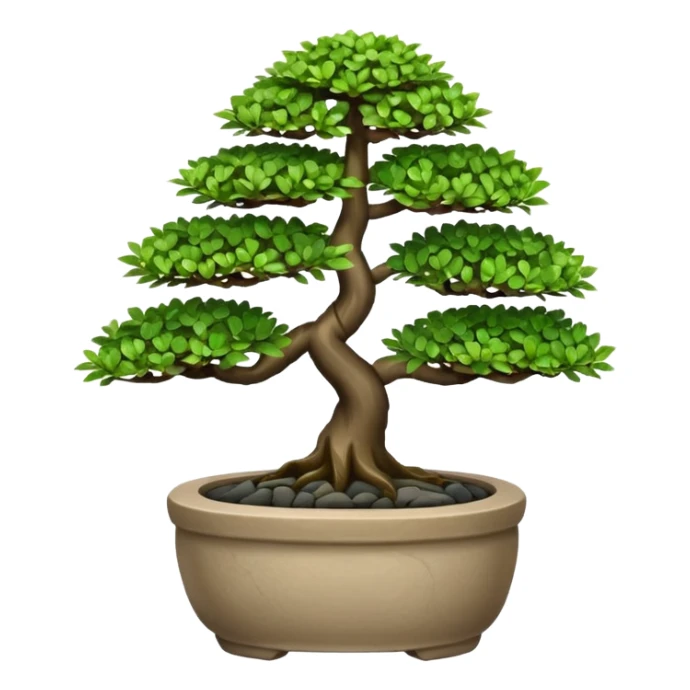 Bonsai Tree – Miniature tree in small pot, trimmed carefully, stone pot sticker