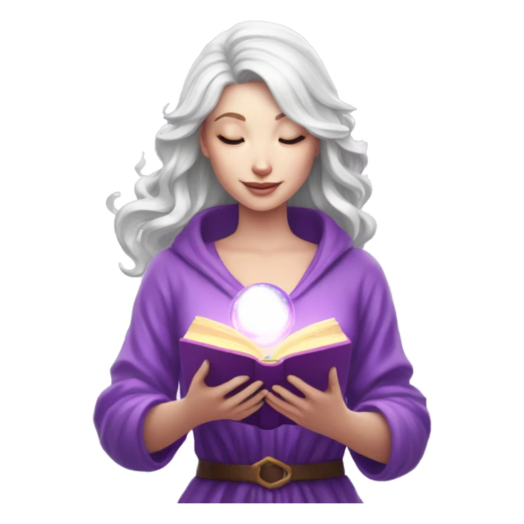 white skinned woman with magic book and unicorn and purple magic sphere sticker