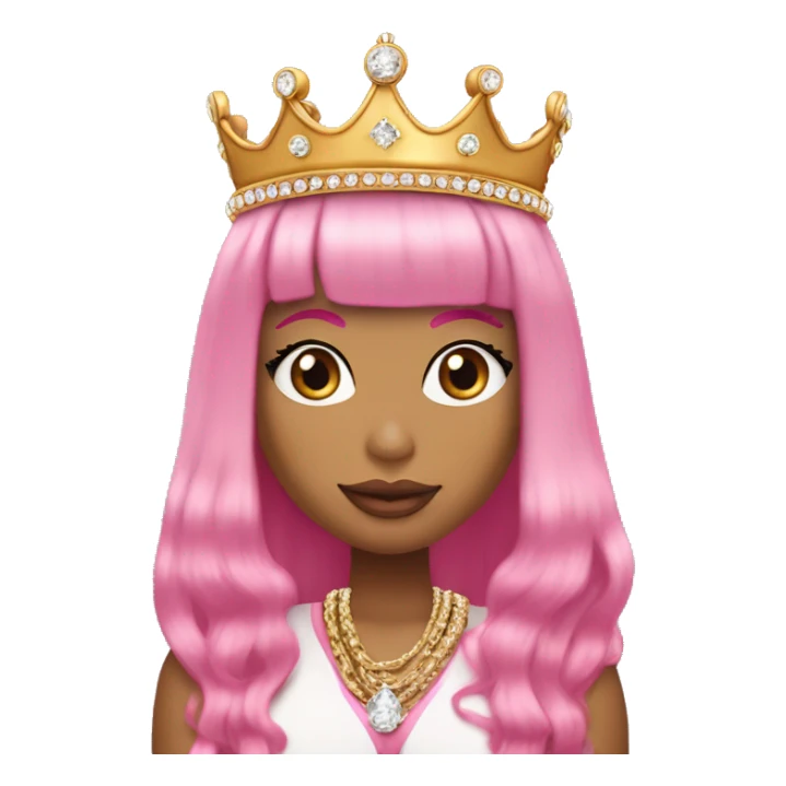 Nicki Minaj with a long pink bob and bangs and a diamond chain that says “queen”. She he’s a crown on her head  sticker