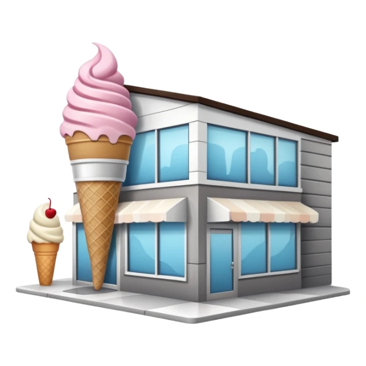 ice cream store at an angle, modern building wood, gray, white materials modern, at an angle sticker