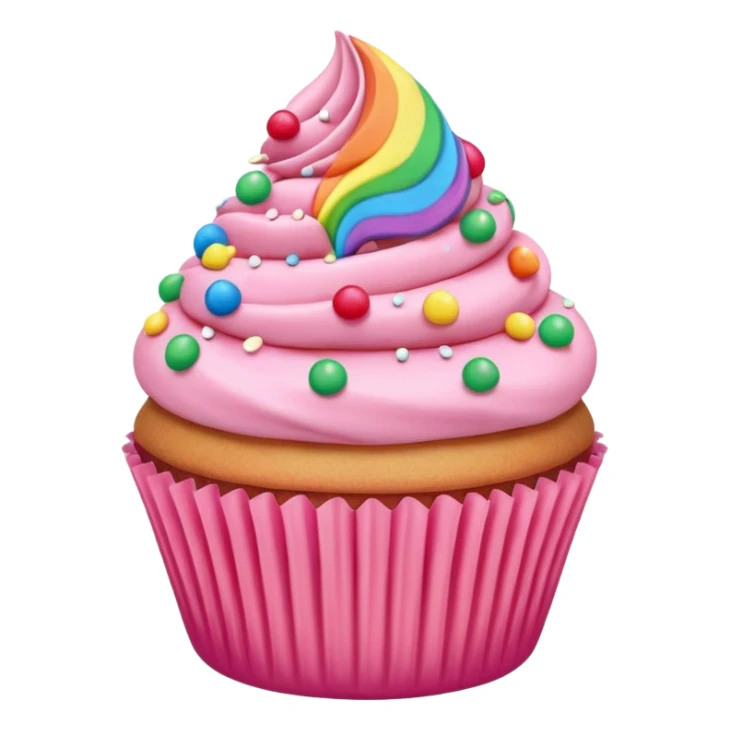 pink and rainbow cupcakes, pink hearts, rainbow sticker