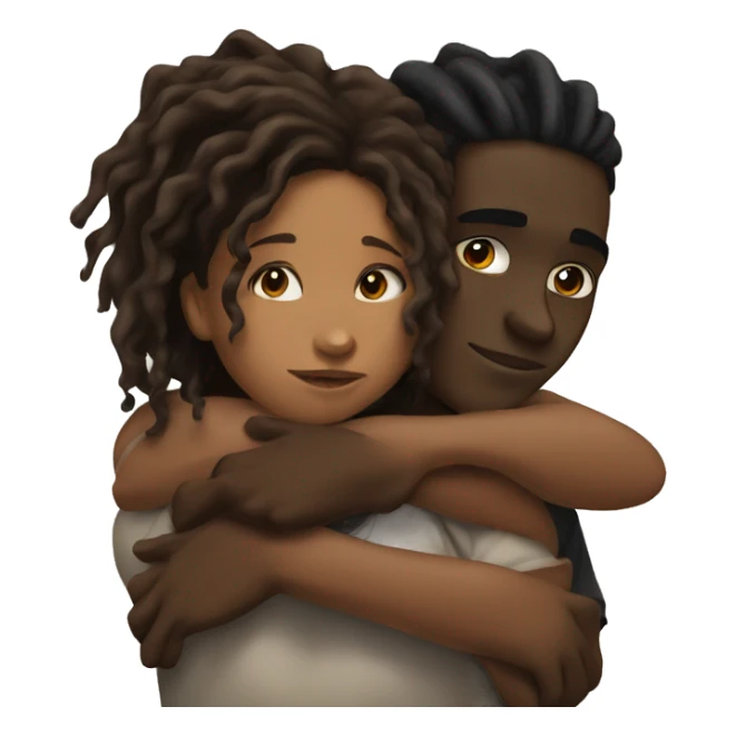 Brown girl with wavy hair hugging black boy who has dreads  sticker