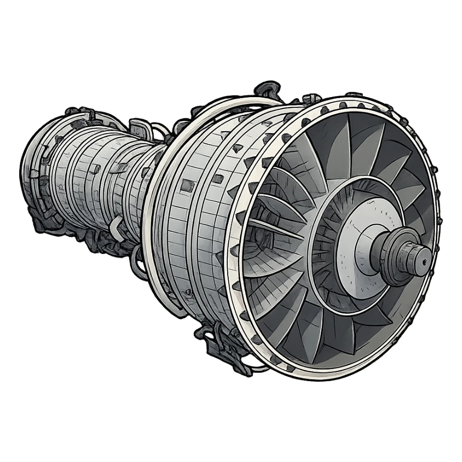 Изометрическая модель газовой турбины Siemens, слегка мультяшная стилистика, прозрачный фон sticker