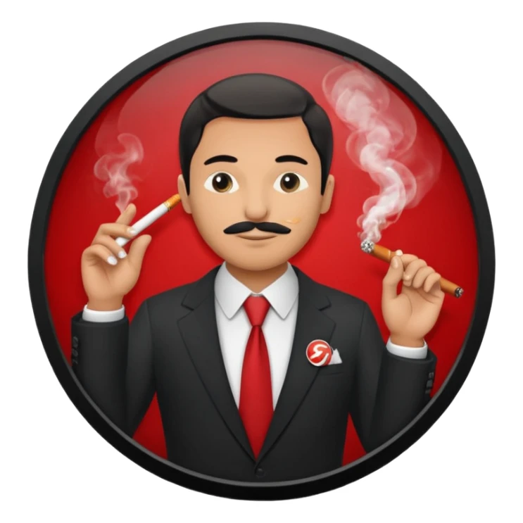 Draw a no smoking sign. Next to it, there is a man in a suit smoking a cigar. sticker