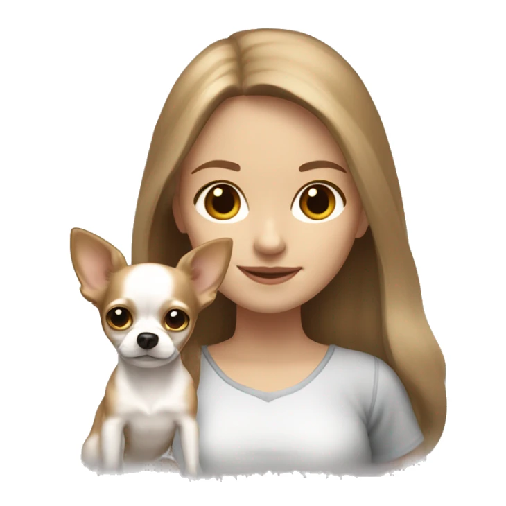 medium light brown hair girl with white long haired Chihuahua (with light brown ears) sticker