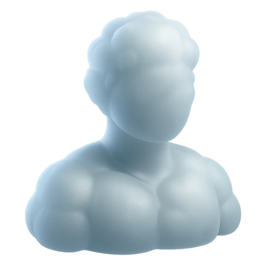 A person from the shoulders up, entirely composed of fluffy white convex clouds sticker