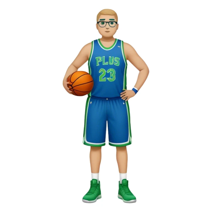 Full Body white plus size male basketball player wearing glasses wearing blue green uniform sticker