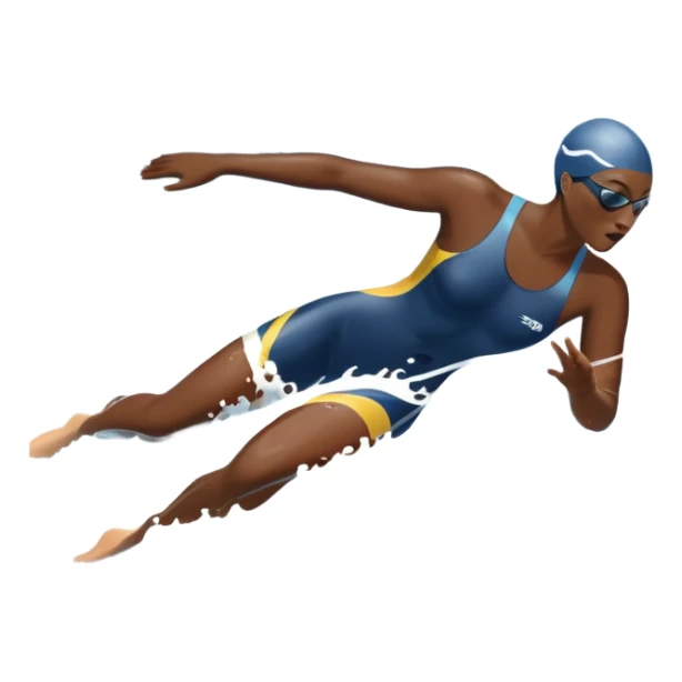 An icon featuring a swimmer in mid-stroke, cutting through the water with a strong, fluid motion. The design includes ripples around the swimmer’s body and a pool lane line in the background, symbolizing speed and technique in swimming. Transparent background highlights the grace sticker