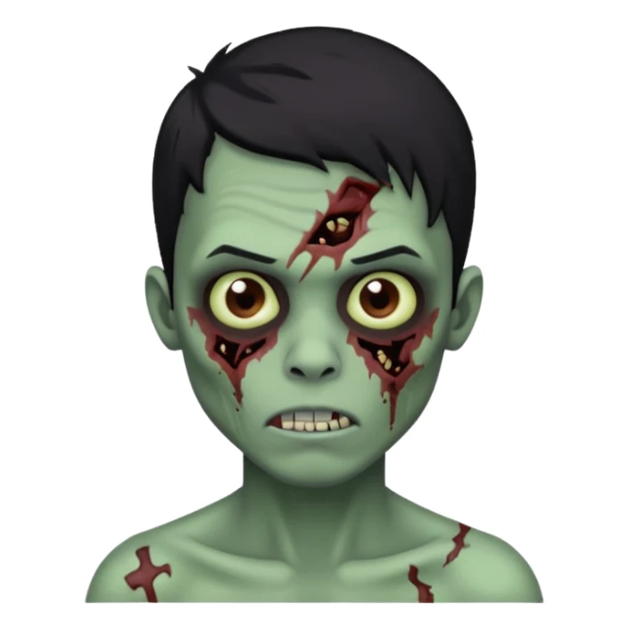 garoto zumbi com cabelo preto e ferimento no rosto sticker