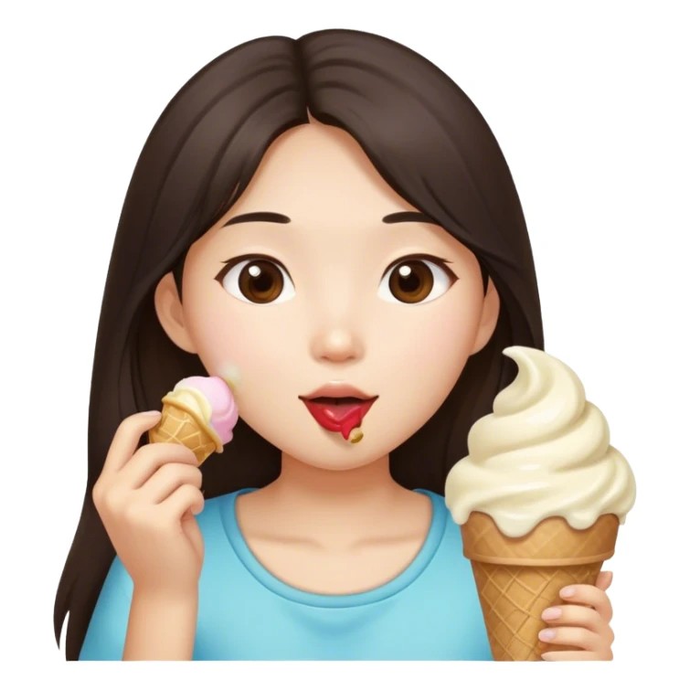 Long hair Asian brunette girl ice cream  sticker
