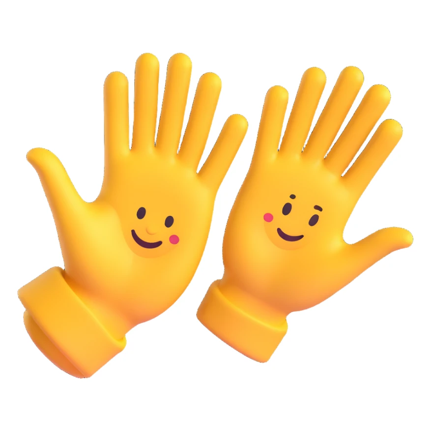 Two open hands in emoji style, tilted to the right as if pushing a swing, with motion lines behind them to show movement. Minimal background, clean cartoon style sticker