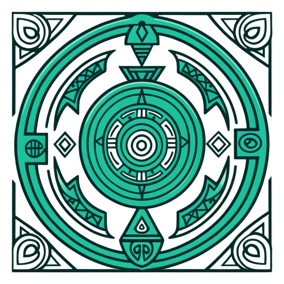 Ancient Maya symbols for message sending and receiving, stylized with authentic Maya animal messengers. Only dark green (#013220) lines on white background, geometric sticker