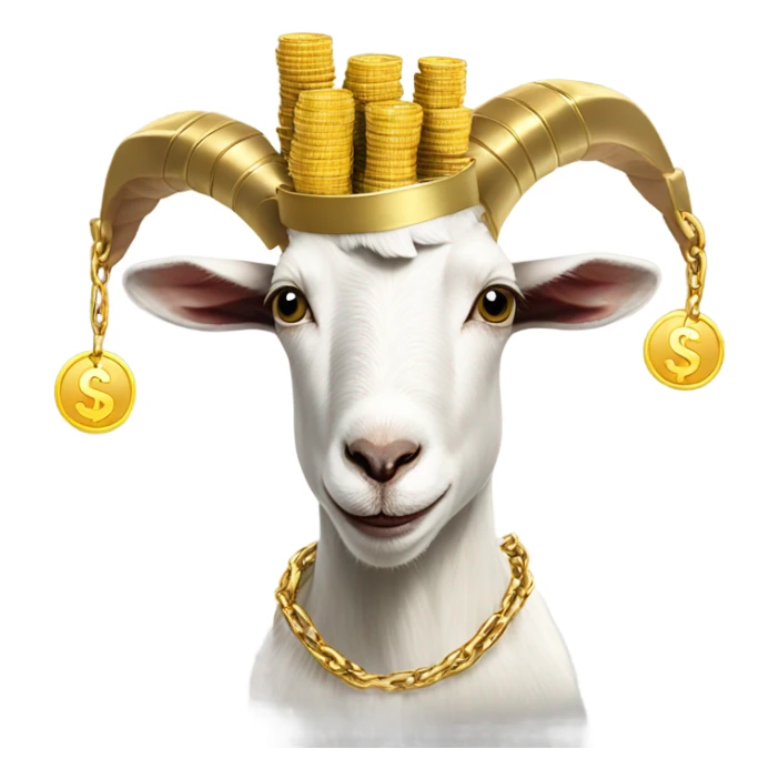A Goat with gold chains and money and a cap  sticker