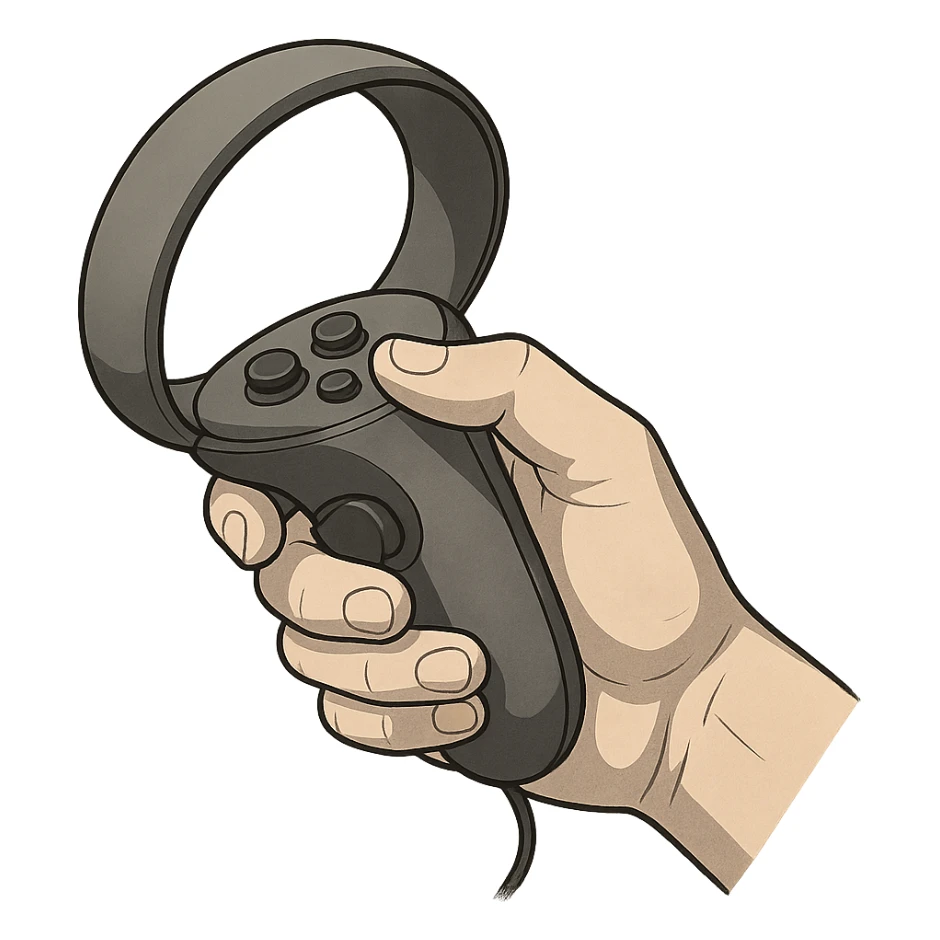close-up of a hand holding VR controller, general illustration style sticker