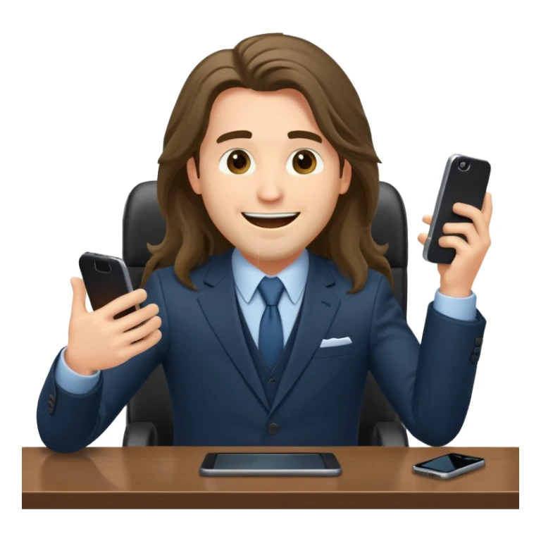 office-boss-suit-excited-phone-desk-long-haired-man sticker